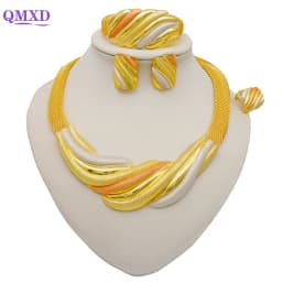 Dubai Gold Color Jewelry Sets African Indian Wedding Bridal Wife Gifts Necklace Bracelet Earrings Ring Jewelry for Women 2022