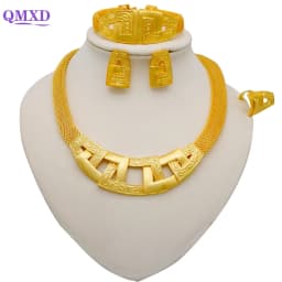 Dubai Gold Color Jewelry Sets African Indian Wedding Bridal Wife Gifts Necklace Bracelet Earrings Ring Jewelry for Women 2022