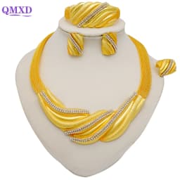 Dubai Gold Color Jewelry Sets African Indian Wedding Bridal Wife Gifts Necklace Bracelet Earrings Ring Jewelry for Women 2022