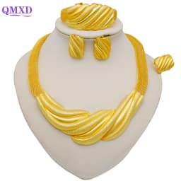 Dubai Gold Color Jewelry Sets African Indian Wedding Bridal Wife Gifts Necklace Bracelet Earrings Ring Jewelry for Women 2022