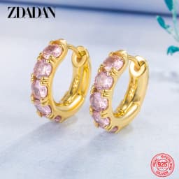 ZDADAN 925 Sterling Silver 18K Gold Emerald Hoop Earrings For Women Fashion Jewelry