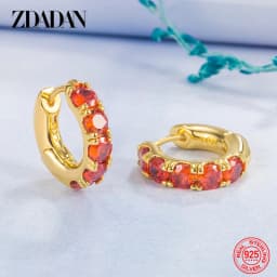 ZDADAN 925 Sterling Silver 18K Gold Emerald Hoop Earrings For Women Fashion Jewelry