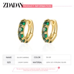 ZDADAN 925 Sterling Silver 18K Gold Emerald Hoop Earrings For Women Fashion Jewelry