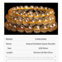 RUILONG Fashion Natural Rutilated Quartz Stone Bracelet 6/8/10MM Round Beads Jewelry Sweet Color Charm Bracelet Wristband Gift