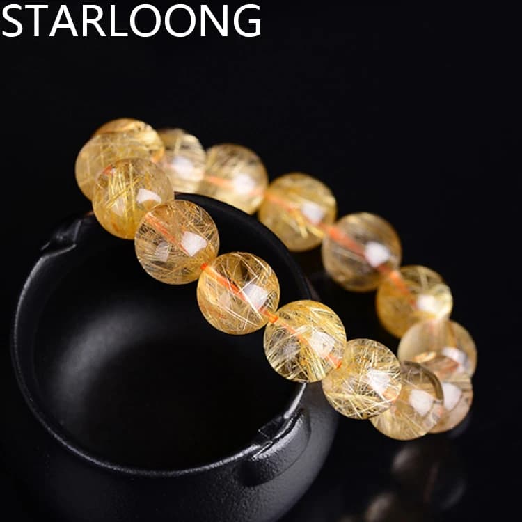 RUILONG Fashion Natural Rutilated Quartz Stone Bracelet 6/8/10MM Round Beads Jewelry Sweet Color Charm Bracelet Wristband Gift