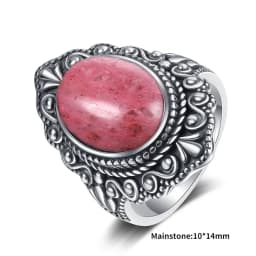 Natural Rhodochrosite Rings Women's S925 Silver Jewelry Ring Gifts Vintage Fine Wedding Ring