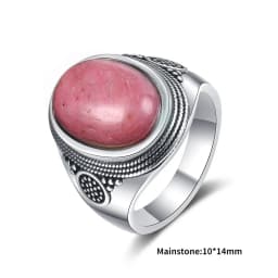Natural Rhodochrosite Rings Women's S925 Silver Jewelry Ring Gifts Vintage Fine Wedding Ring