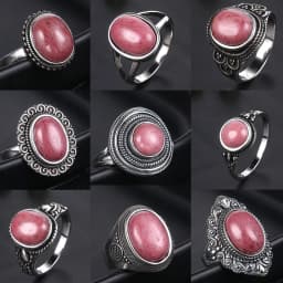 Natural Rhodochrosite Rings Women's S925 Silver Jewelry Ring Gifts Vintage Fine Wedding Ring