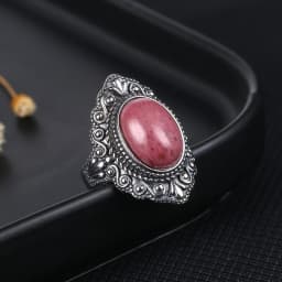 Natural Rhodochrosite Rings Women's S925 Silver Jewelry Ring Gifts Vintage Fine Wedding Ring