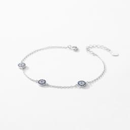 MODIAN Pure 925 Sterling Silver Luxury Turquoise Blue Eyes Clear Cubic Zircon Crystal Link Chain Bracelet For Women Fine Jewelry