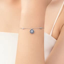 MODIAN Pure 925 Sterling Silver Luxury Turquoise Blue Eyes Clear Cubic Zircon Crystal Link Chain Bracelet For Women Fine Jewelry