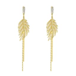 Luxury 14K Real Gold Plated Leaves Tassel Stud Earrings for Women 2022 Trending Cubic Zircon Wedding Jewelry free shipping