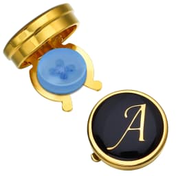 Initial A‑Z Button Covers for Men Brass Gold Tone Black Enamel 17mm Shirt Button Caps Wedding Business Gift HAWSON