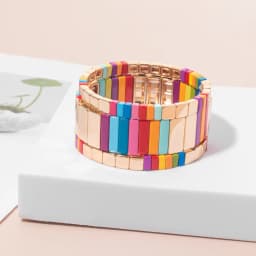 Wholesale Enamel Bracelets Set Gold Color Bangle For Women Colorful Beads Elastic Bracelets Handmade Beads Jewelry