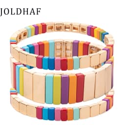Wholesale Enamel Bracelets Set Gold Color Bangle For Women Colorful Beads Elastic Bracelets Handmade Beads Jewelry