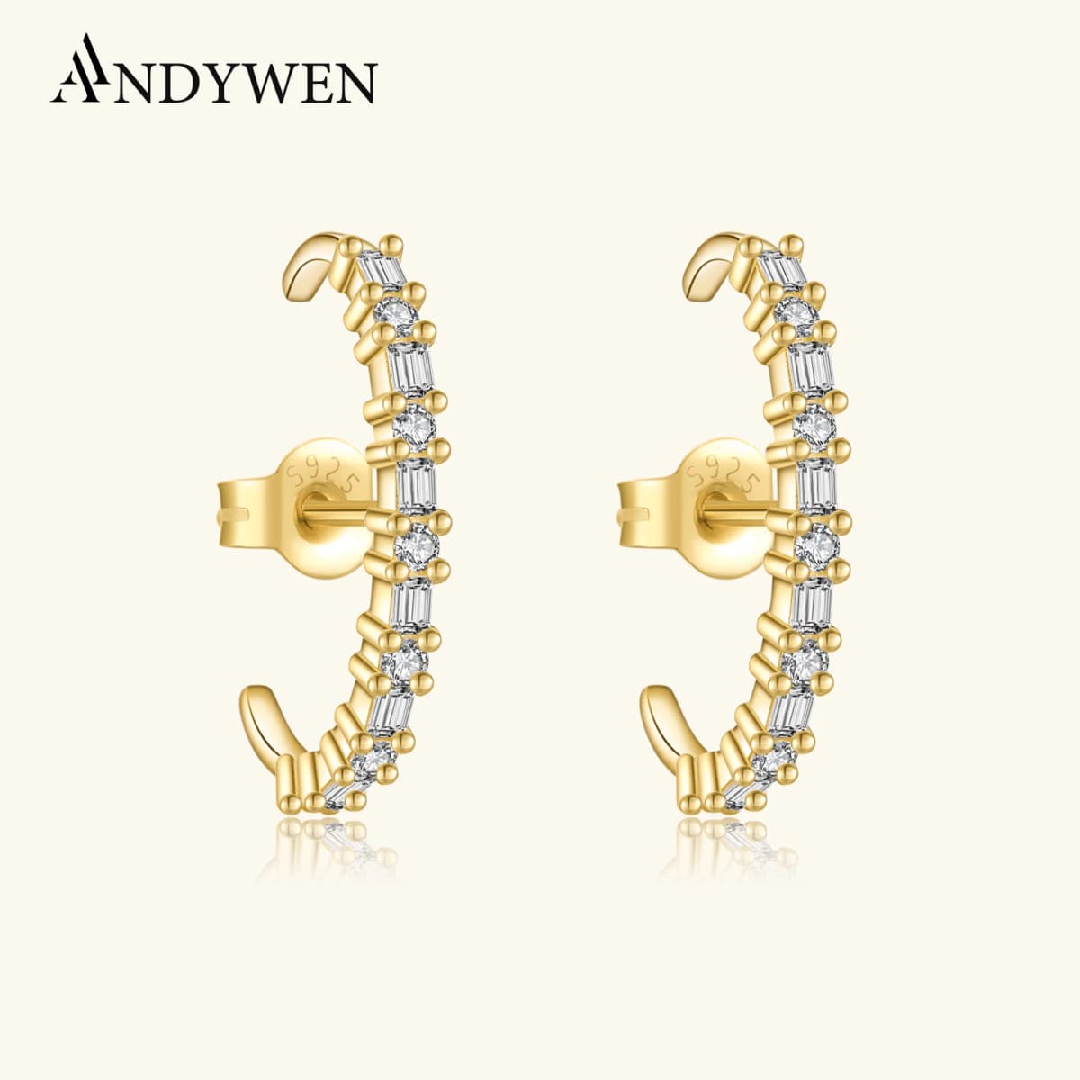 ANDYWEN 925 Sterling Silver Gold Clear CZ Circle Stud Earring 2023 Spiring Luxury Fine Jewelry Valentines Gift Women Jewels