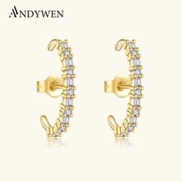 ANDYWEN 925 Sterling Silver Gold Clear CZ Circle Stud Earring 2023 Spiring Luxury Fine Jewelry Valentines Gift Women Jewels