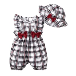 0-18 Months Newborn Baby Girl Clothes Cute Plaid Design Summer Romper+Hat 2Pcs Suit Fashion Holiday Clothing For Toddler Girl