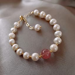 High Quality 100% Baroque Freshwater Pearl & Strawberry Quartz Female Bracelets Jewelry For Women Valentine's Day Gifts No Fade