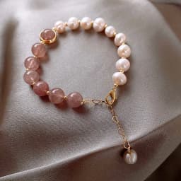 High Quality 100% Baroque Freshwater Pearl & Strawberry Quartz Female Bracelets Jewelry For Women Valentine's Day Gifts No Fade