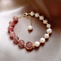 High Quality 100% Baroque Freshwater Pearl & Strawberry Quartz Female Bracelets Jewelry For Women Valentine's Day Gifts No Fade