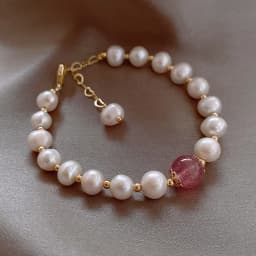 High Quality 100% Baroque Freshwater Pearl & Strawberry Quartz Female Bracelets Jewelry For Women Valentine's Day Gifts No Fade
