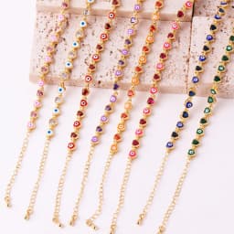 18K Gold Plated Heart Turkish Evil Eye Charm Bracelet for Women Boho Lucky Copper Chain Adjustable Bracelet Summer Jewelry