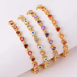 18K Gold Plated Heart Turkish Evil Eye Charm Bracelet for Women Boho Lucky Copper Chain Adjustable Bracelet Summer Jewelry