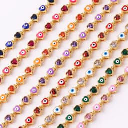18K Gold Plated Heart Turkish Evil Eye Charm Bracelet for Women Boho Lucky Copper Chain Adjustable Bracelet Summer Jewelry