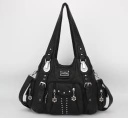 Women Handbags Black Vintage Shoulder Bags Fashion PU Handbag Angel Kiss Female Satchel Big-capacity Shoulder Purse Bag Feminina