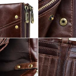 RFID Card Holder Wallet for Men Genuine Leather Small Money Bag Luxury Double Zipper Coin Pocket Quality Male Clutch Carteira