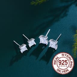CWWZircons New Sterling Silver 925 CZ Stud Earrings Screw Back 3/4/5/6mm Square Cubic Zirconia Jewelry Gifts for Women Man SE025