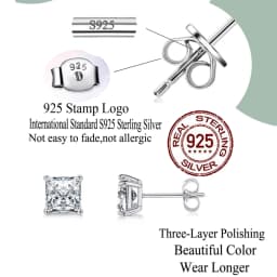 CWWZircons New Sterling Silver 925 CZ Stud Earrings Screw Back 3/4/5/6mm Square Cubic Zirconia Jewelry Gifts for Women Man SE025