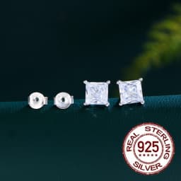 CWWZircons New Sterling Silver 925 CZ Stud Earrings Screw Back 3/4/5/6mm Square Cubic Zirconia Jewelry Gifts for Women Man SE025
