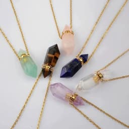 Natural Stone Faceted Prism Perfume Bottle Pendants Necklace Cut Hexagon Points Crystal Essential Oil Diffuser Vial Charms