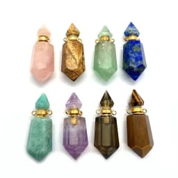 Natural Stone Faceted Prism Perfume Bottle Pendants Necklace Cut Hexagon Points Crystal Essential Oil Diffuser Vial Charms