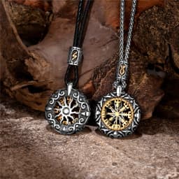 Retro Men Norse Rune Bead Compass Necklace Gold Color Hollow Out Sun Pendant Stainless Steel Vegvisir Amulet Male Viking Jewelry