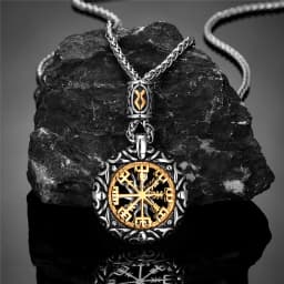 Retro Men Norse Rune Bead Compass Necklace Gold Color Hollow Out Sun Pendant Stainless Steel Vegvisir Amulet Male Viking Jewelry