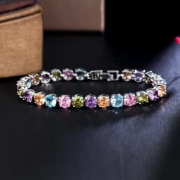 CWWZircons Multicolor Round Cubic Zirconia Pave Silver Color Classic Link Chain Tennis CZ Bracelets for Women Jewelry Gift CB295