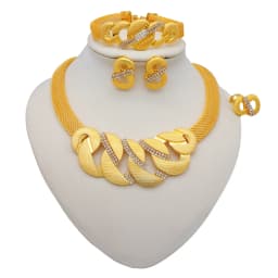 Dubai Women Gold Color Jewelry Sets African Wedding Bridal Gifts For Saudi Arab Necklace Bracelet Earrings Ring Jewellery Set