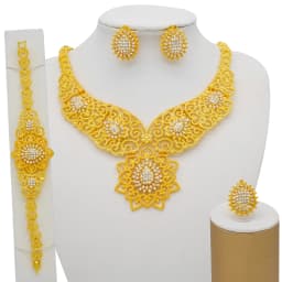 Dubai Women Gold Color Jewelry Sets African Wedding Bridal Gifts For Saudi Arab Necklace Bracelet Earrings Ring Jewellery Set