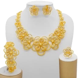 Dubai Women Gold Color Jewelry Sets African Wedding Bridal Gifts For Saudi Arab Necklace Bracelet Earrings Ring Jewellery Set