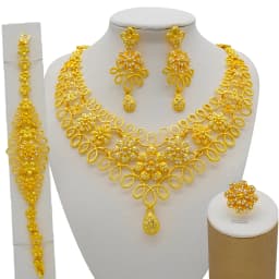 Dubai Women Gold Color Jewelry Sets African Wedding Bridal Gifts For Saudi Arab Necklace Bracelet Earrings Ring Jewellery Set