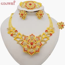 Dubai Women Gold Color Jewelry Sets African Wedding Bridal Gifts For Saudi Arab Necklace Bracelet Earrings Ring Jewellery Set