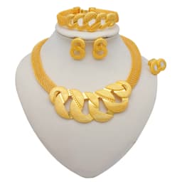 Dubai Women Gold Color Jewelry Sets African Wedding Bridal Gifts For Saudi Arab Necklace Bracelet Earrings Ring Jewellery Set