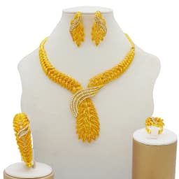 Dubai Women Gold Color Jewelry Sets African Wedding Bridal Gifts For Saudi Arab Necklace Bracelet Earrings Ring Jewellery Set