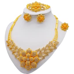 Dubai Women Gold Color Jewelry Sets African Wedding Bridal Gifts For Saudi Arab Necklace Bracelet Earrings Ring Jewellery Set