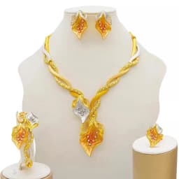Dubai Women Gold Color Jewelry Sets African Wedding Bridal Gifts For Saudi Arab Necklace Bracelet Earrings Ring Jewellery Set