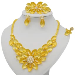 Dubai Women Gold Color Jewelry Sets African Wedding Bridal Gifts For Saudi Arab Necklace Bracelet Earrings Ring Jewellery Set