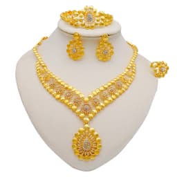 Dubai Women Gold Color Jewelry Sets African Wedding Bridal Gifts For Saudi Arab Necklace Bracelet Earrings Ring Jewellery Set